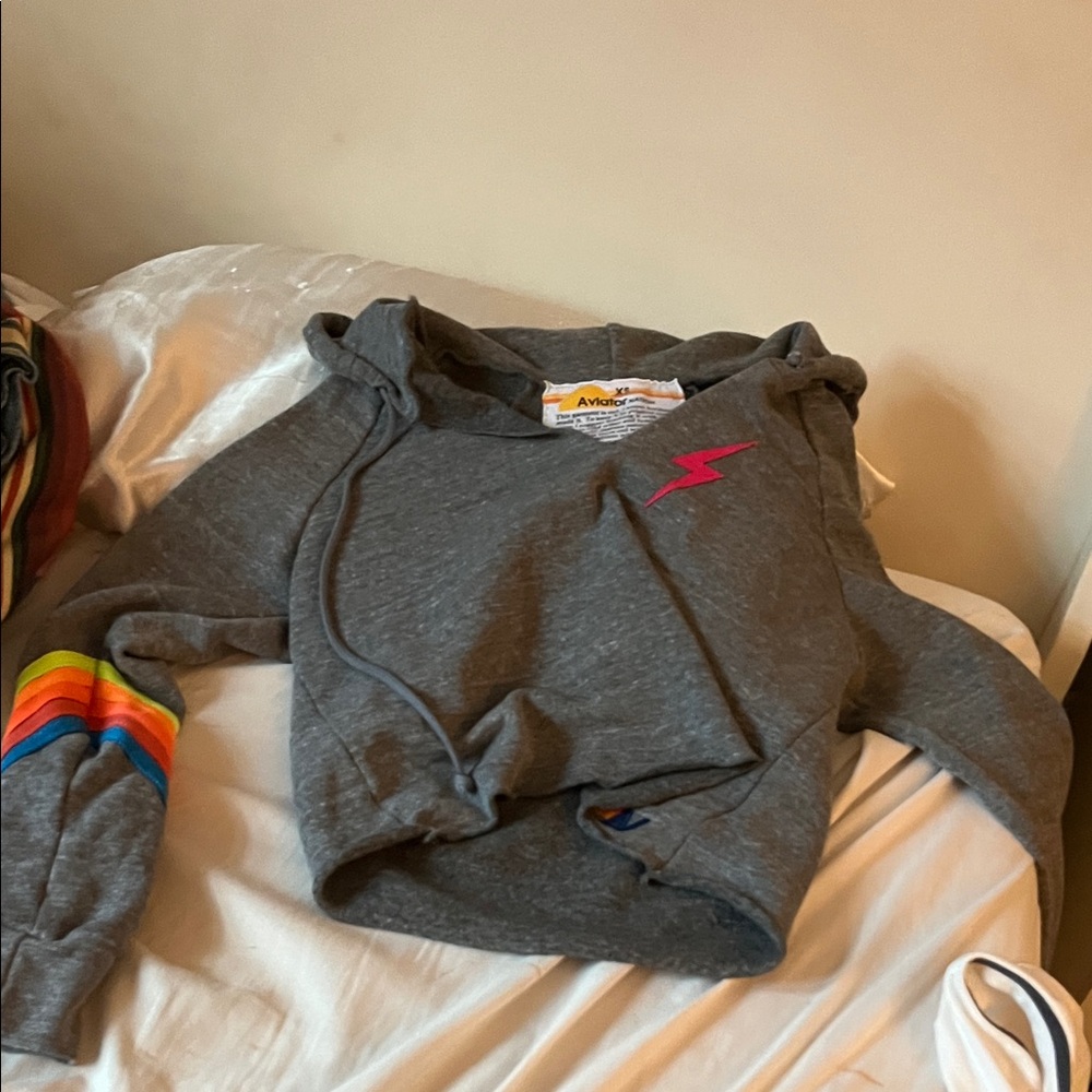 Aviator Nation Gray Hoodie with Rainbow Accents
